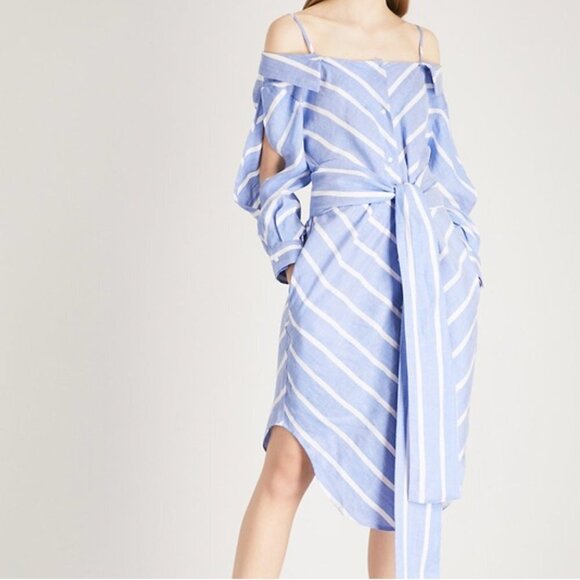Maje Rulylle Striped Off-the-shoulder Shirtdress - Picture 1 of 10